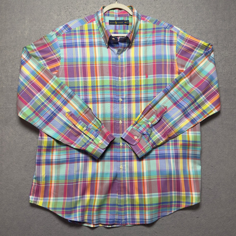 Ralph Lauren Mens XXL Plaid Button Down Shirt Multi Color Long Sleeve Pony Logo